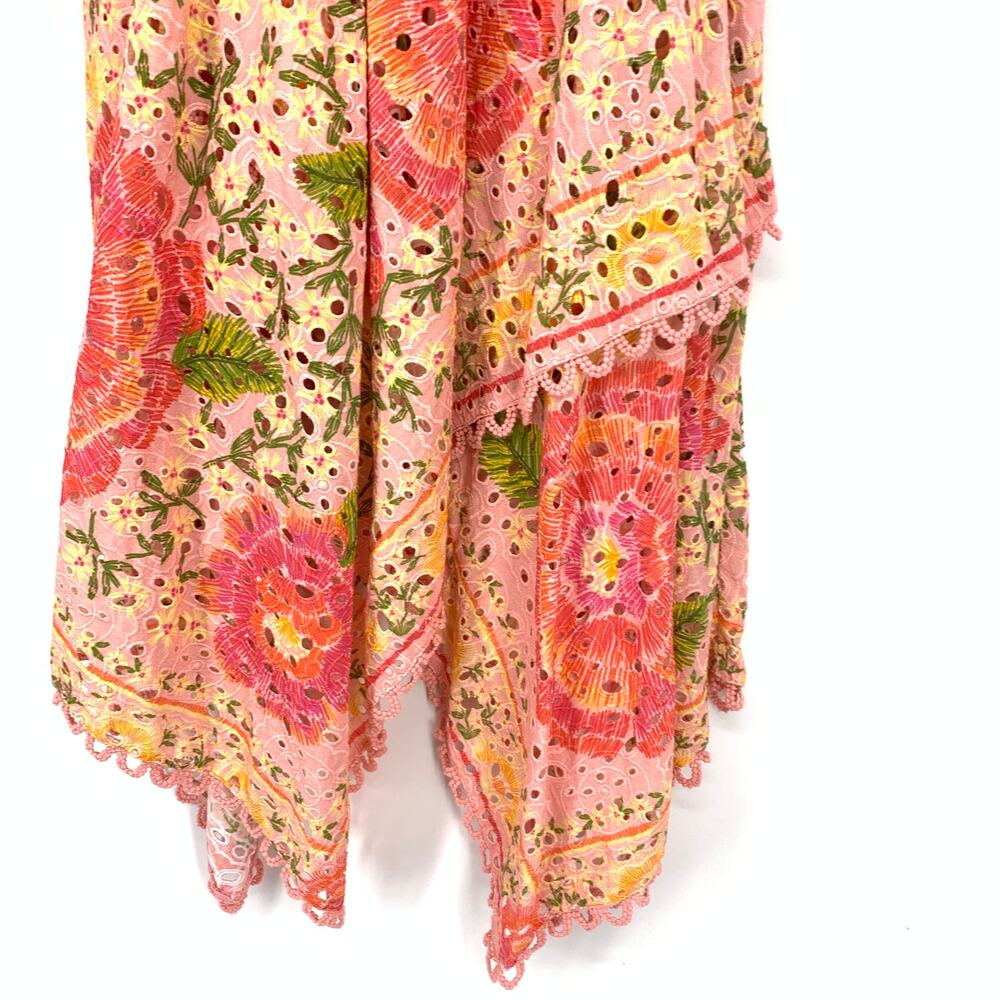 Farm Rio Blooming Floral Cotton Midi Dress XL Asymmetrical Hem Multicolor Floral - Picture 4 of 7